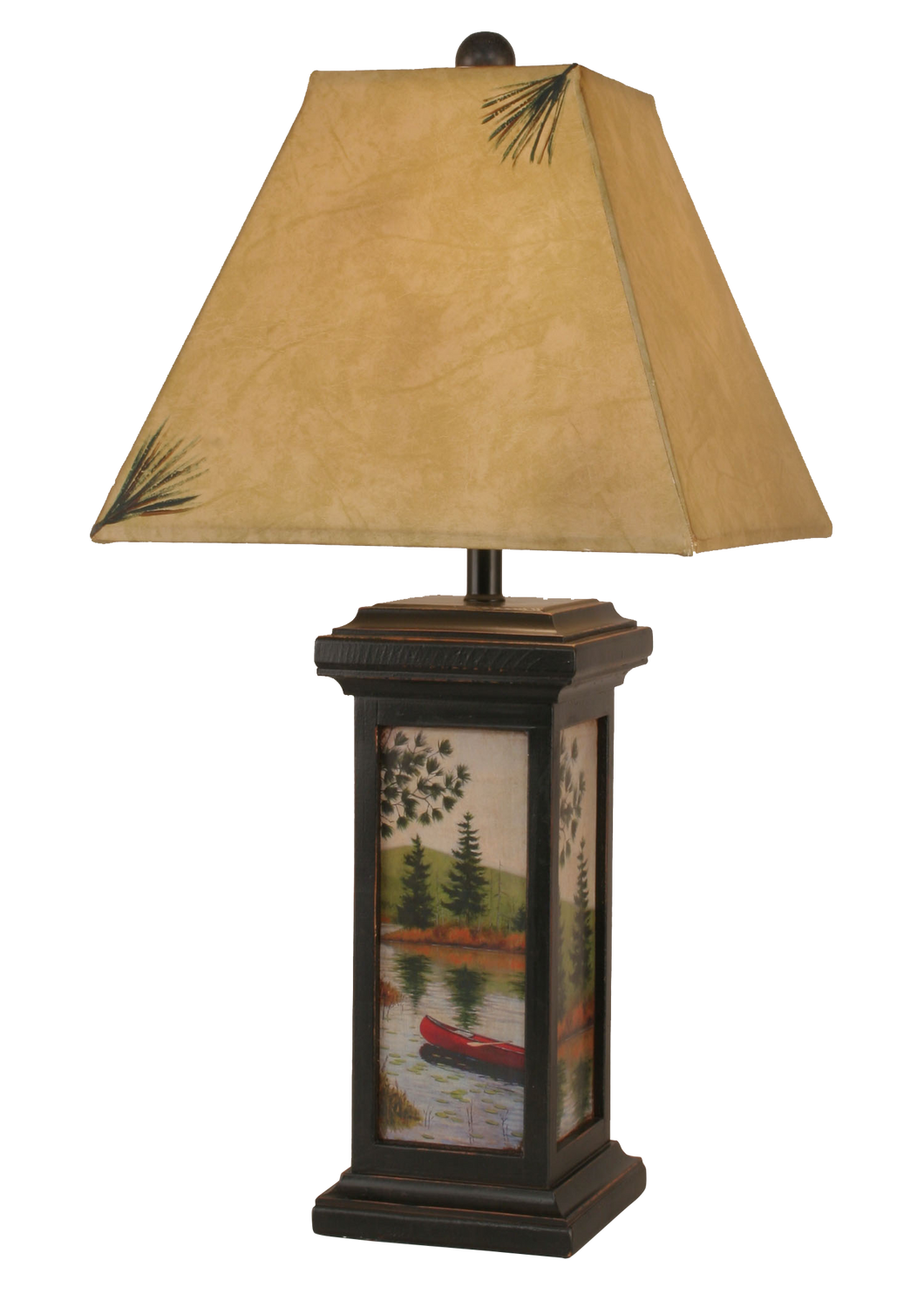 Distressed Black Small Square Canoe Scene Table Lamp