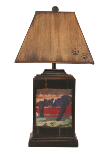 Distressed Black Rectangle Cubs in Canoe Table Lamp