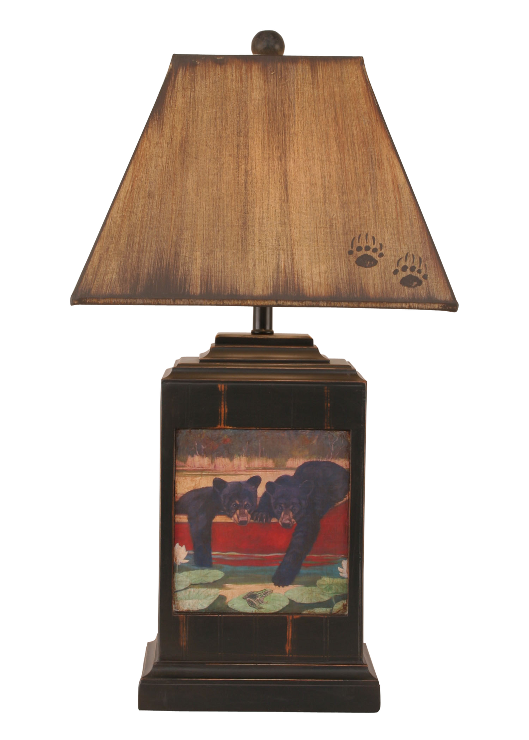 Distressed Black Rectangle Cubs in Canoe Table Lamp