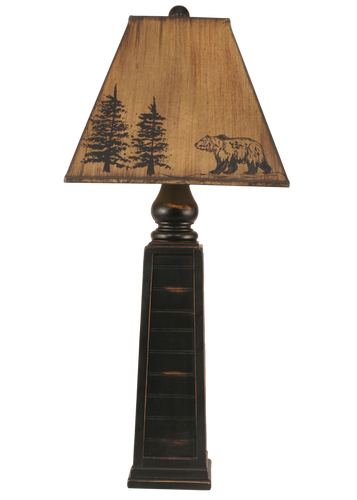 Distressed Black Pyramid Table Lamp w/ Bear Shade