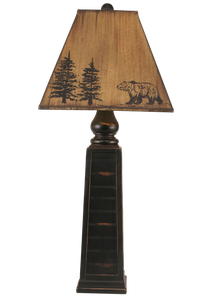 Distressed Black Pyramid Table Lamp w/ Bear Shade