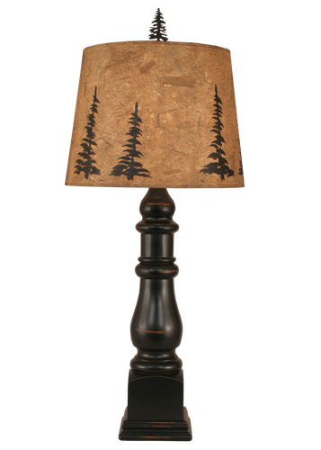 Distressed Black Country Squire Table Lamp w/ Feather Tree Shade