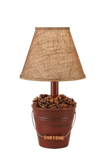 Distressed Red Mini Bucket of Pine Cones Accent Lamp