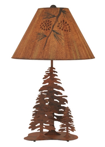 Rust 3 Tree Table Lamp w/ Pine Branch Shade