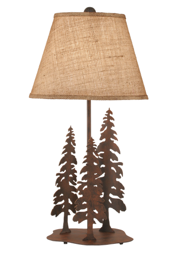 Rust Circle of Trees Table Lamp w/ Burlap Shade