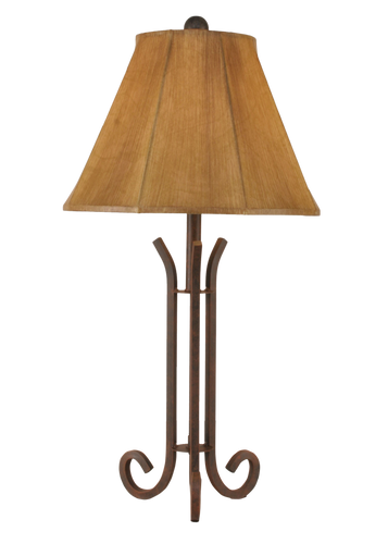 Rust Iron 3 Footed Accent Lamp w/ Faux Leather Shade