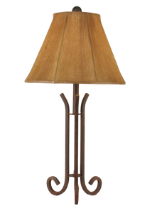 Rust Iron 3 Footed Accent Lamp w/ Faux Leather Shade