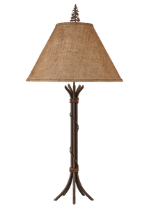 Rust Iron Table Lamp w/ Braided Wire- Burlap Shade