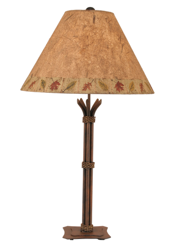 Rust Iron Table Lamp w/ Fall Leaves Shade