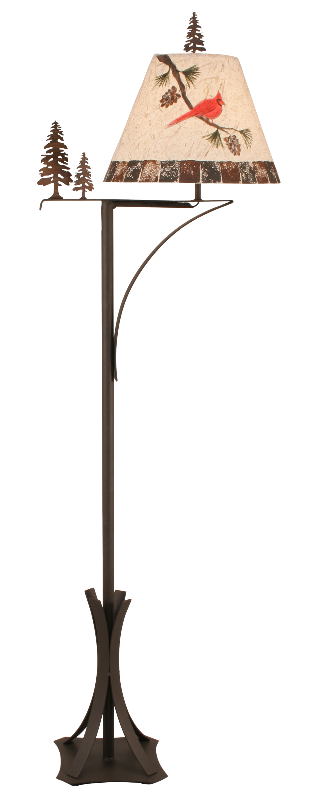 Charred Arm 2 Tree Floor Lamp w/ Cardinal Shade