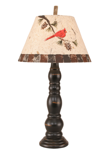 Distressed Black Sectioned Candlestick Table Lamp w/ Cardinal Shade