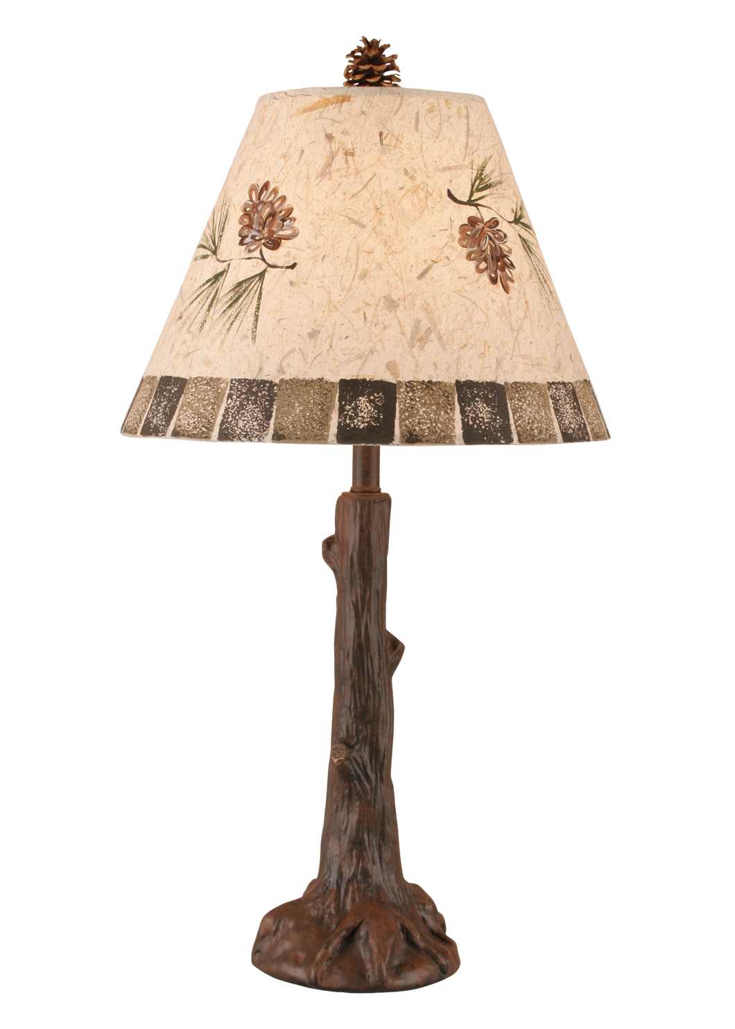 Rust Tree Trunk Table Lamp w/ Pine Cone and Blocks Table Lamp