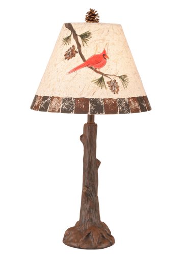 Rust Tree Trunk Table Lamp w/ Cardinal Shade