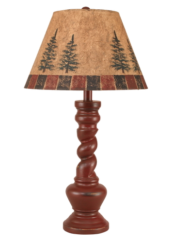 Distressed Red Country Twist Table Lamp w/ Pine Tree Shade