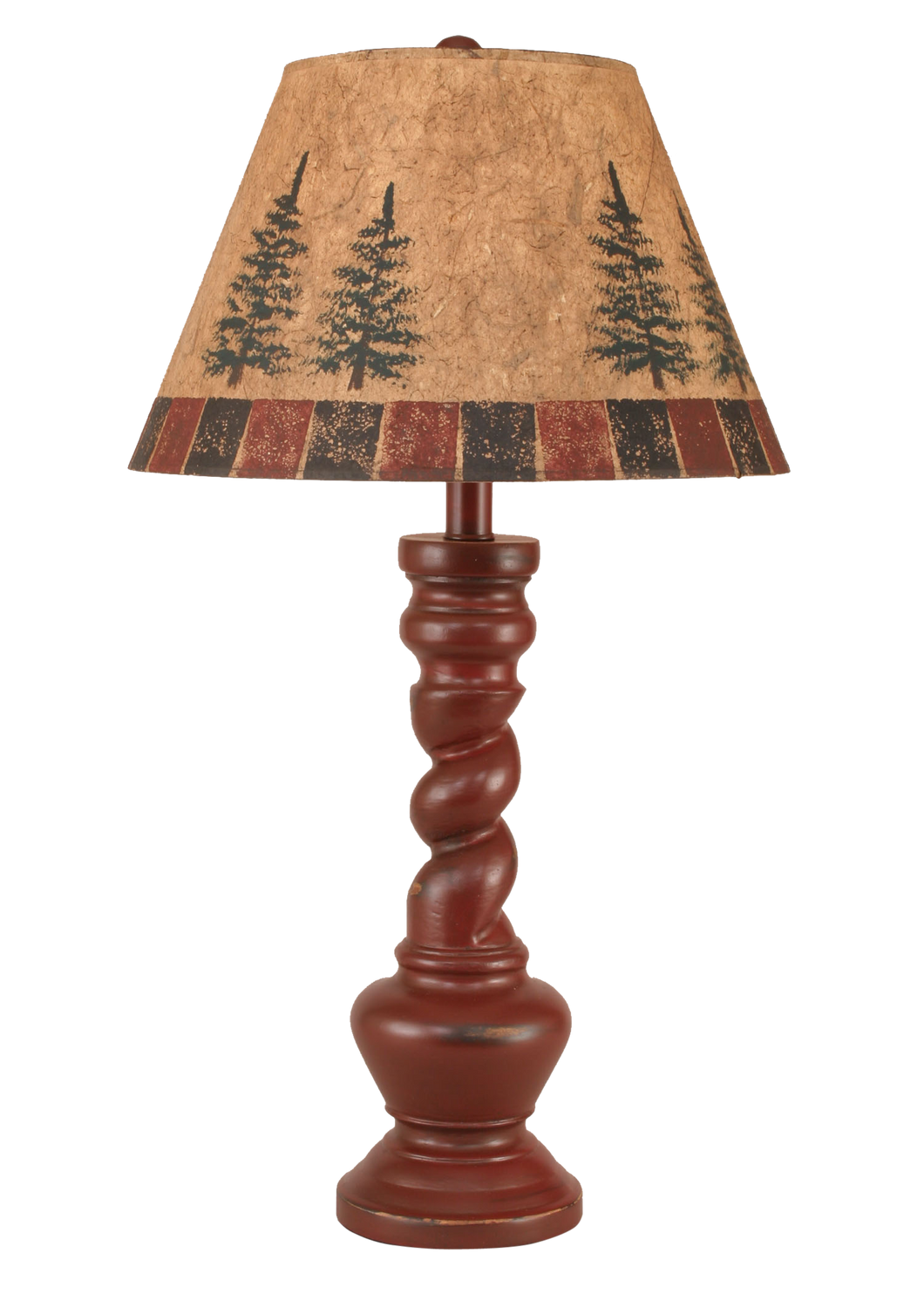 Distressed Red Country Twist Table Lamp w/ Pine Tree Shade