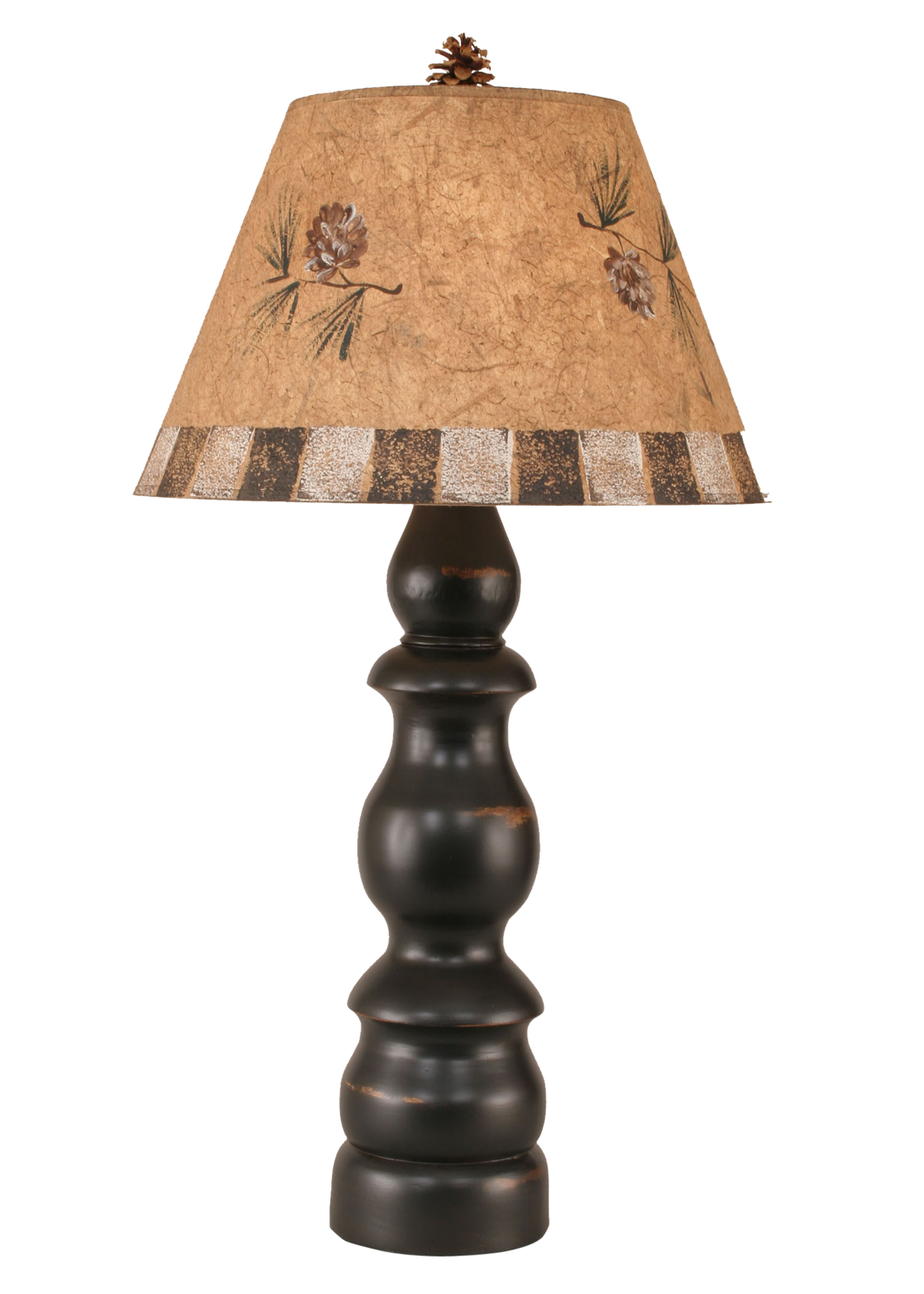 Distressed Black Farmhouse Table Lamp w/ Pine Cone Shade