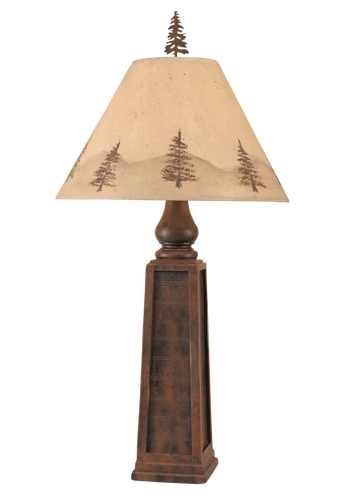 Rust Pyramid Table Lamp w/ Pine Tree Shade