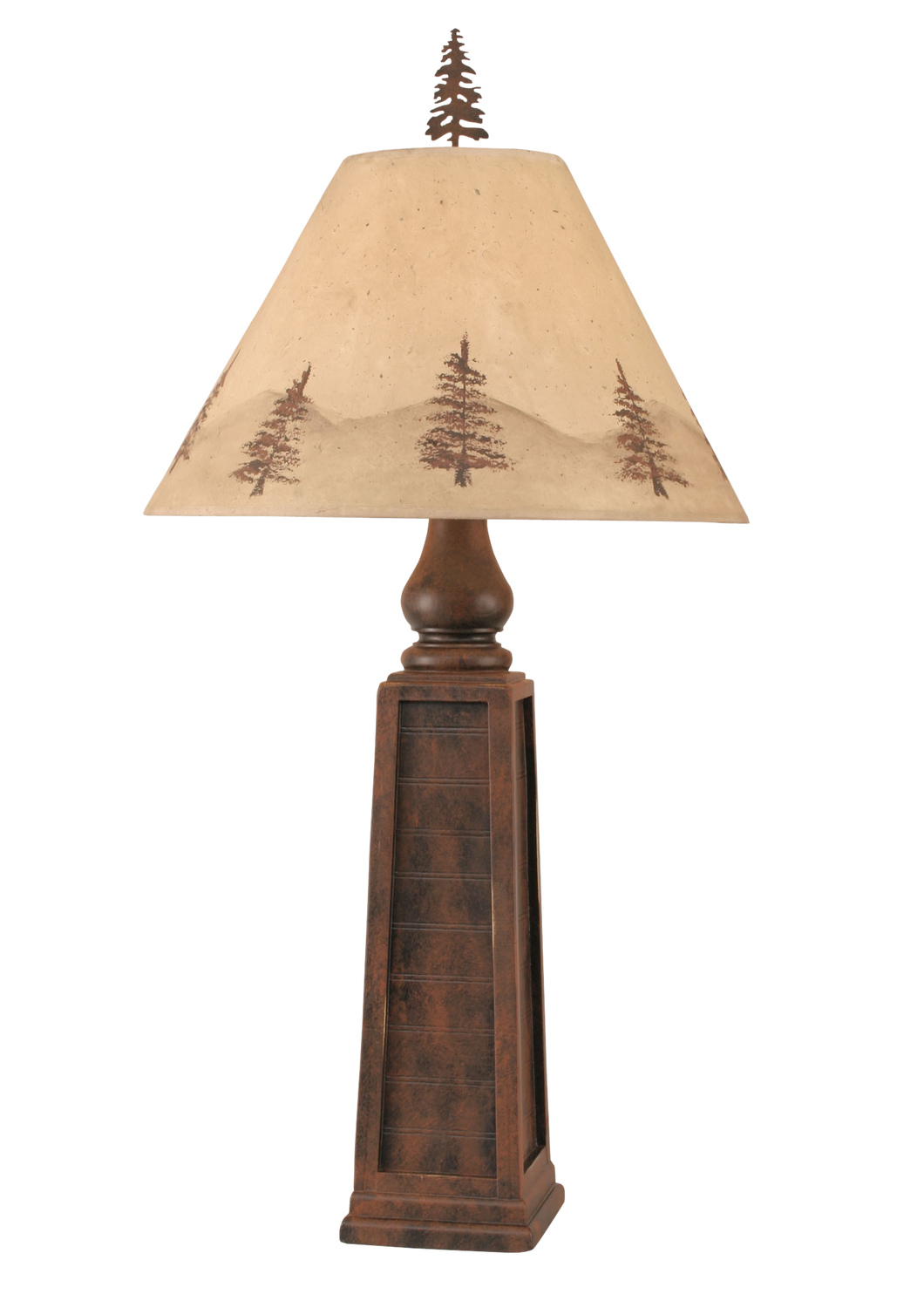 Rust Pyramid Table Lamp w/ Pine Tree Shade