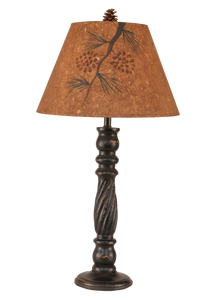 Distressed Black Swirl Table Lamp w/ Pine Branch Shade