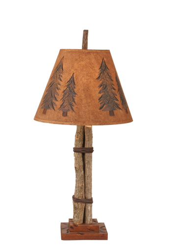 Twig and Leather Accent Lamp w/ Pine Tree Shade