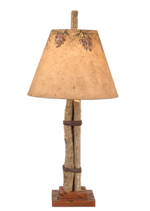 Twig and Leather Accent Lamp w/ Pine Cone Canopy Shade