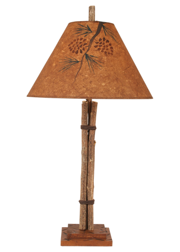 Twig and Leather Table Lamp w/ Pine Branch Shade