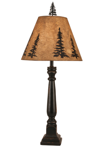Distressed Black Square Buffet Lamp w/ Feather Tree Shade