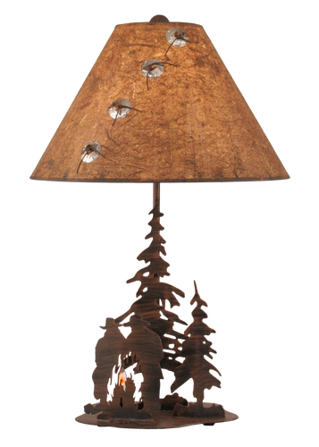Rust Streak Cowboys Around Campfire Table Lamp w/ Night Light