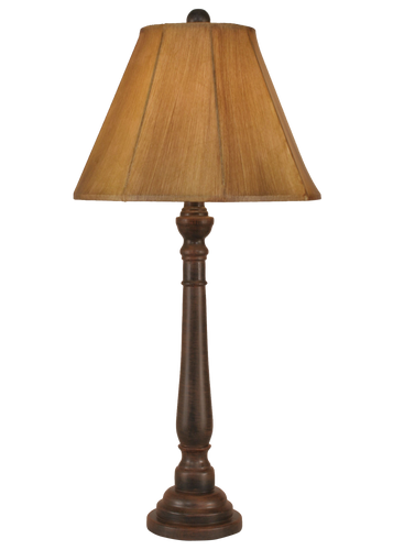 Rust Streaked Round Buffet Lamp w/ Faux Leather Shade