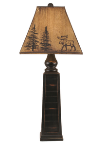 Distressed Black Pyramid Table Lamp w/ Moose Shade