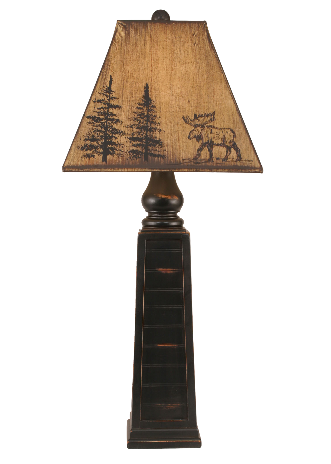 Distressed Black Pyramid Table Lamp w/ Moose Shade