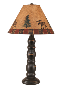 Distressed Black Sectioned Candlestick Table Lamp w/ Moose and Trees Shade