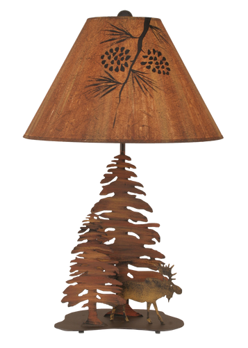 Charred 2 Pine and Moose Table Lamp