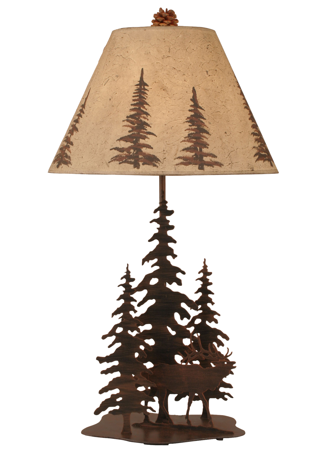 Rust Streaked 3 Tree and Elk Table Lamp