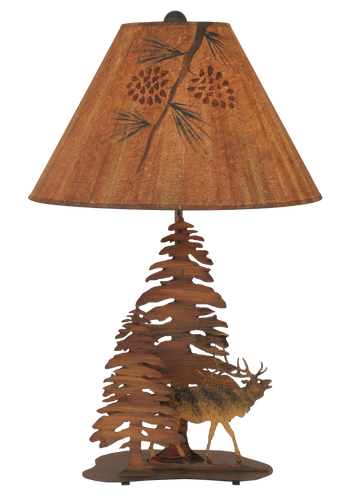 Charred 2 Tree and Elk Table Lamp