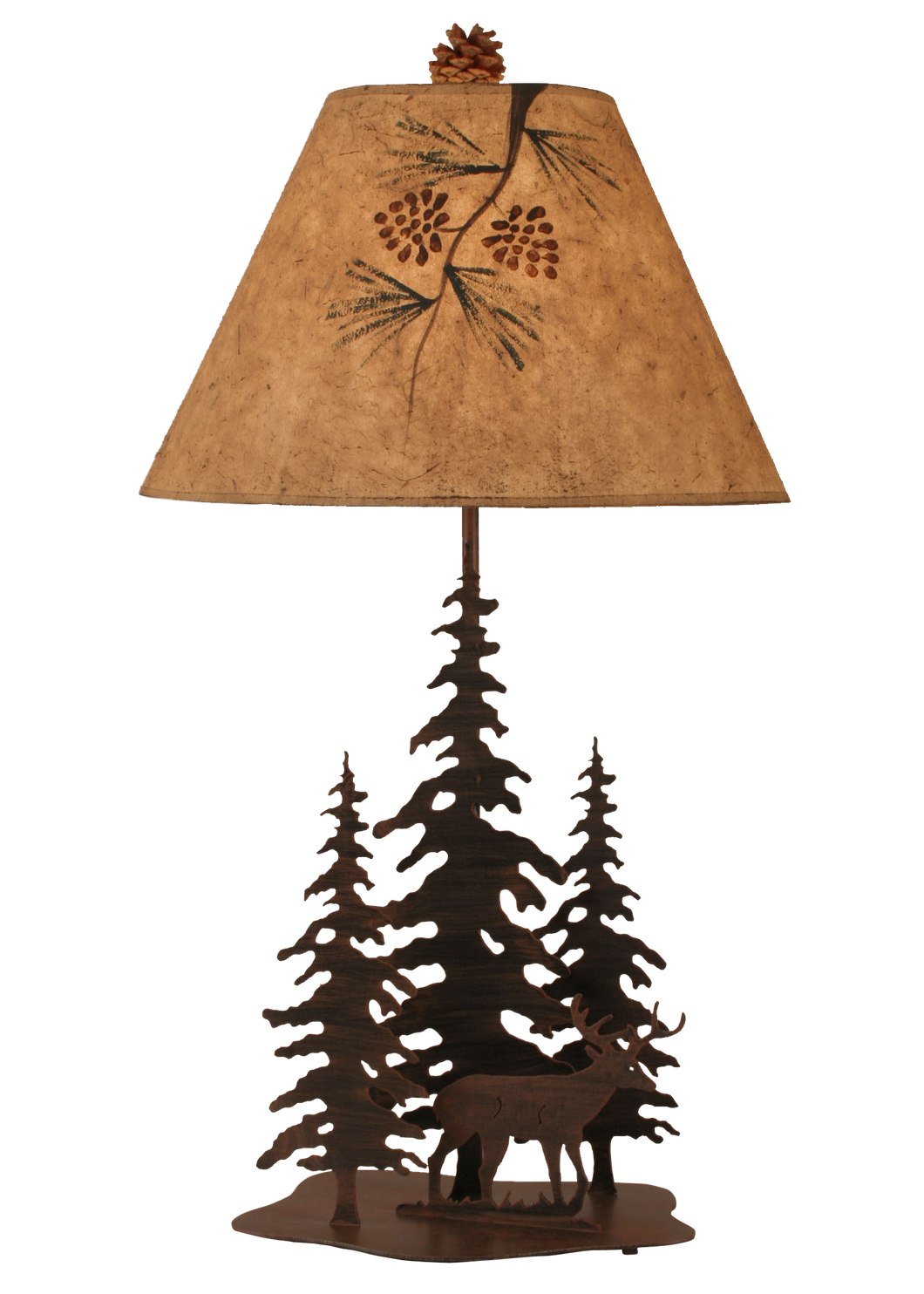 Rust Streaked 3 Tree and Deer Table Lamp