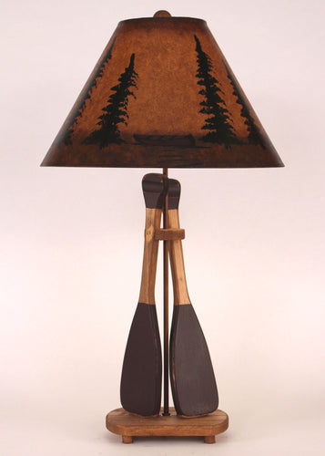 Stain/Red 2 Paddle Table Lamp w/ Canoe and Trees Shade