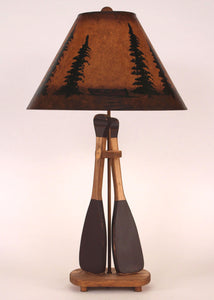Stain/Red 2 Paddle Table Lamp w/ Canoe and Trees Shade