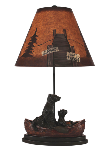 Antiqued Riverwoods Bear Family in Canoe Table Lamp