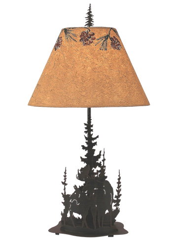 Burnt Sienna Feather Tree/Moose Scene Table Lamp