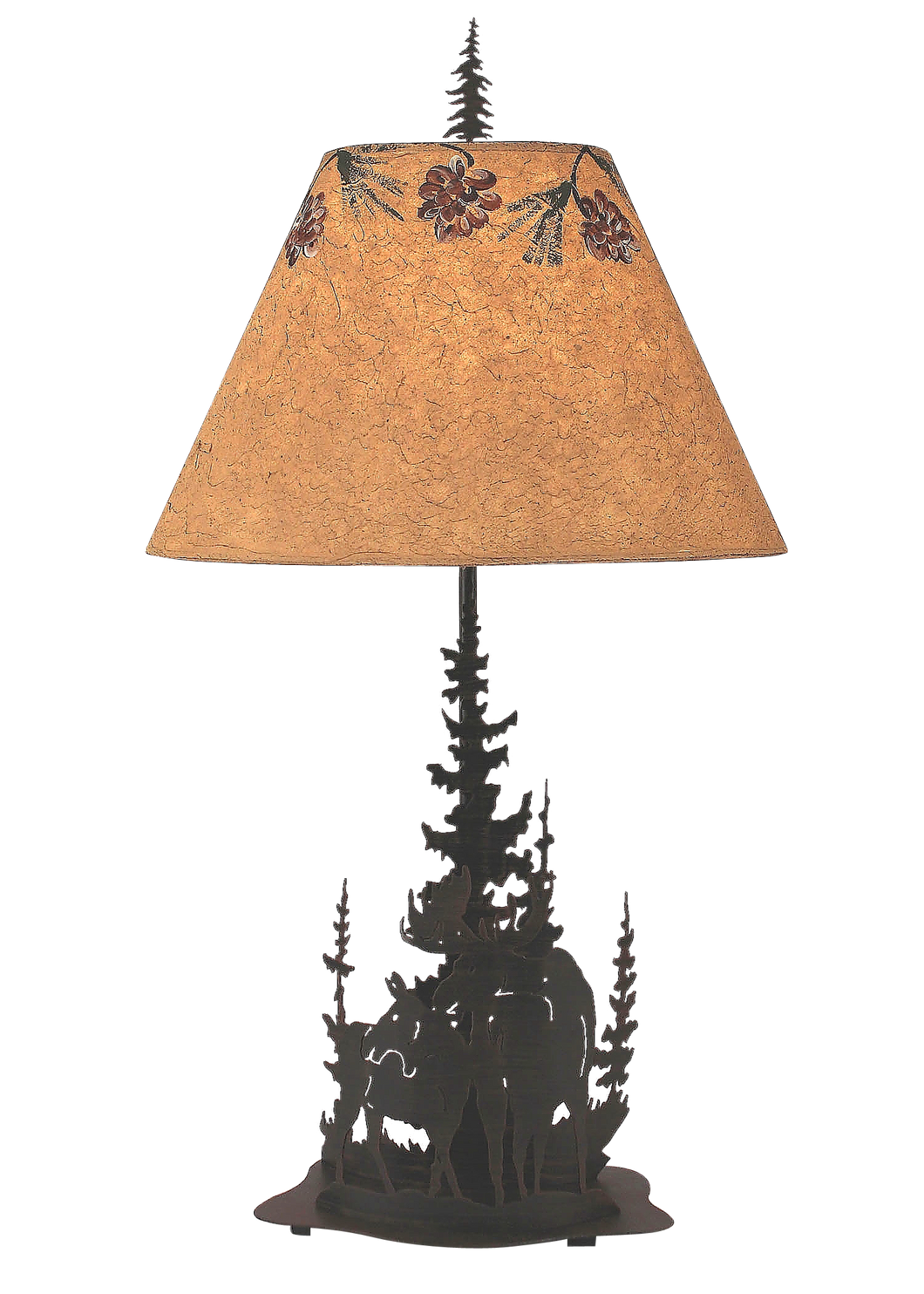 Burnt Sienna Feather Tree/Moose Scene Table Lamp