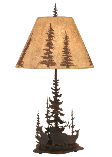 Burnt Sienna Feather Tree/Elk Table Lamp
