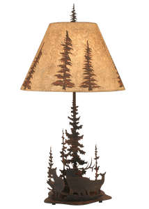 Burnt Sienna Feather Tree/Elk Table Lamp