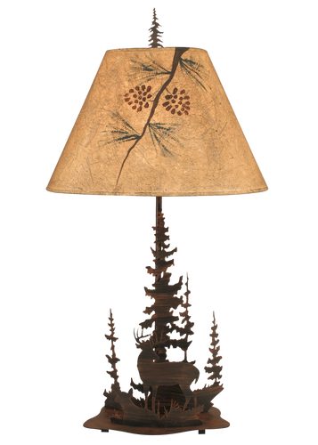 Burnt Sienna Feather Tree/Deer Table Lamp