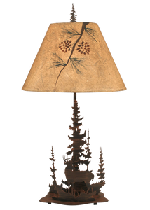 Burnt Sienna Feather Tree/Deer Table Lamp