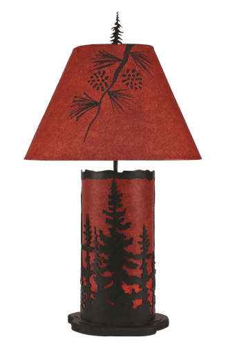 Burnt Sienna Small Feather Tree Table Lamp w/ Night Light