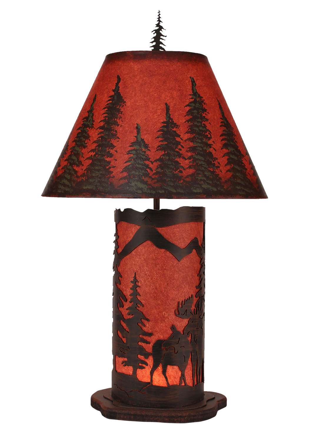 Burnt Sienna Small Moose Scene Table Lamp w/ Night Light