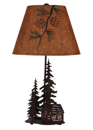 Burnt Sienna 2 Tree and Cabin Accent Lamp w/ Night Light