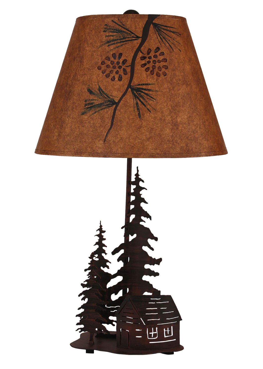 Burnt Sienna 2 Tree and Cabin Accent Lamp w/ Night Light