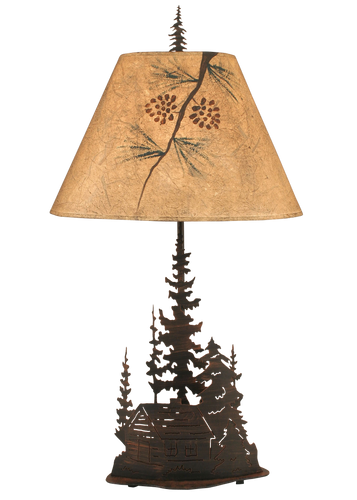 Burnt Sienna Large Cabin and Trees Table Lamp